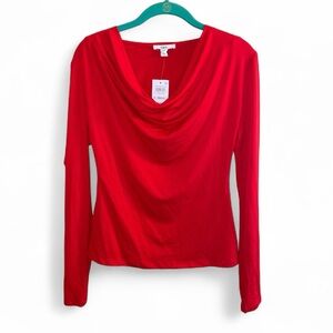 Bar III Red Cowl Neck Long Sleeve Top